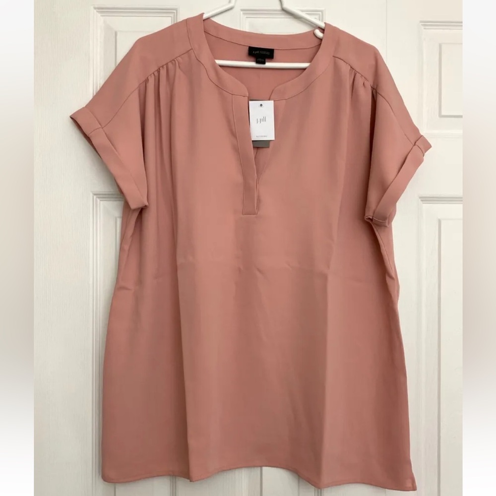 J. Jill Wearever Collection Pink Champ Short Sleeve V-Neck Top Blouse Size-L NWT